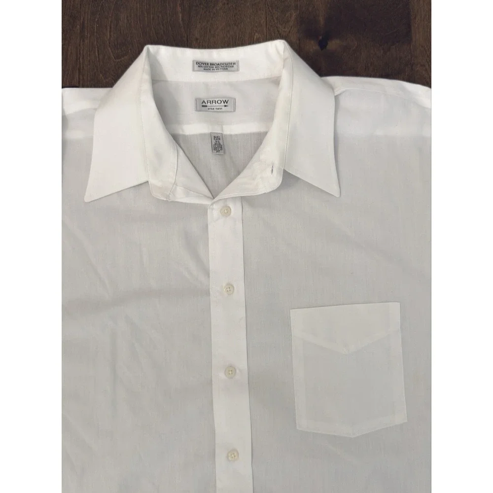 Arrow Men Dress Shirt Button Up Dover Broadcloth White Size 18.5/2XL Long Sleeve